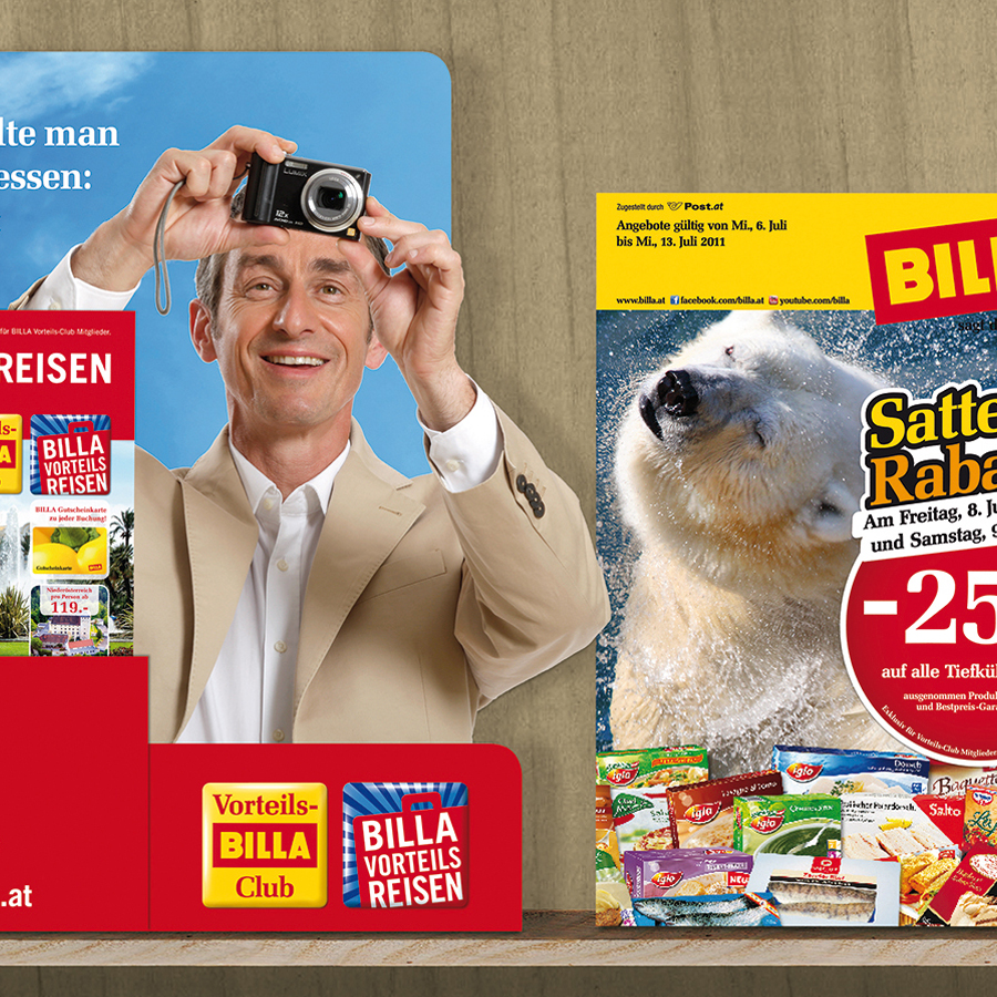 Billa Aufsteller und Flugblatt Cover
